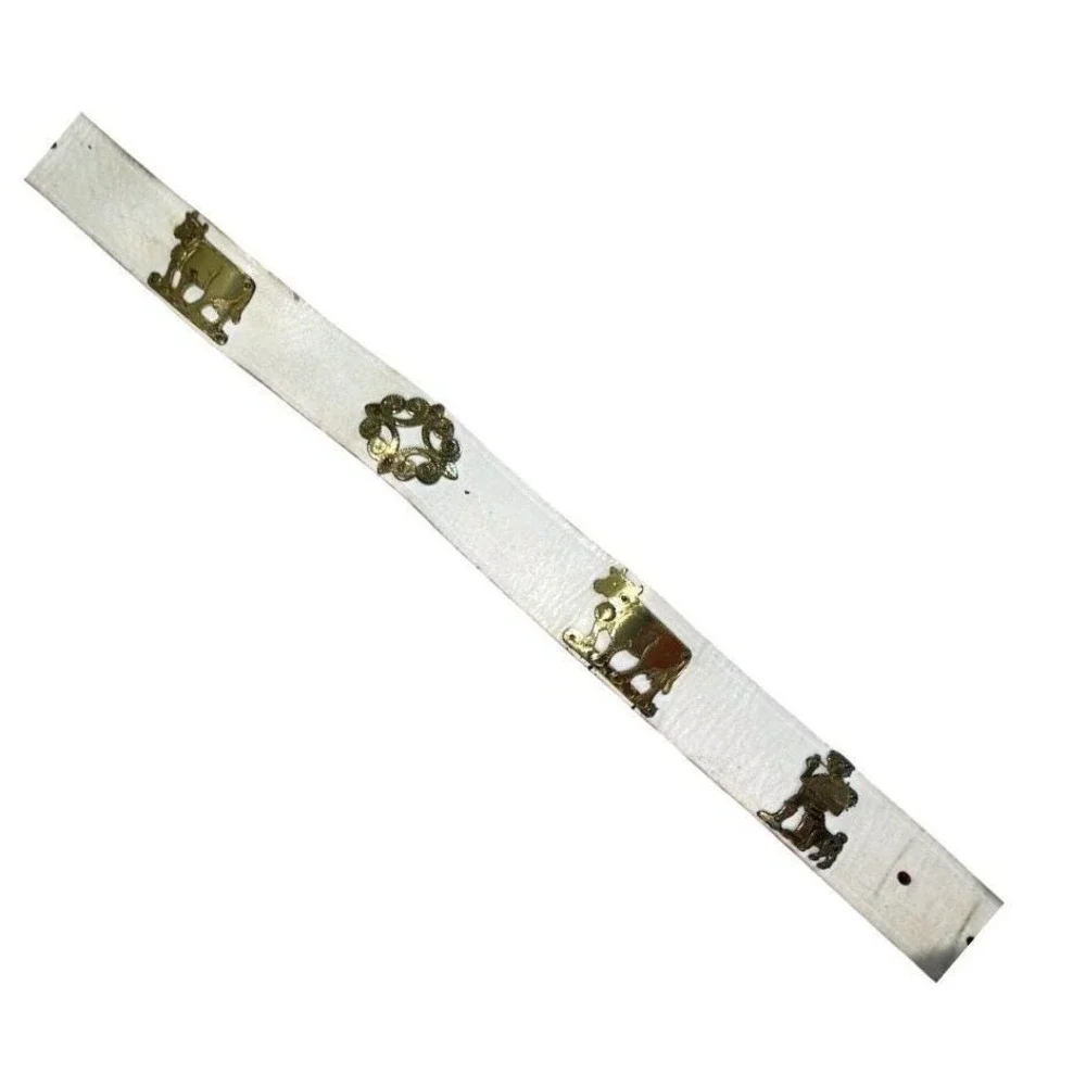 Vintage White‎ Leather Belt Brass Cow Herder Swiss Folk Art Cottagecore 33 Inch